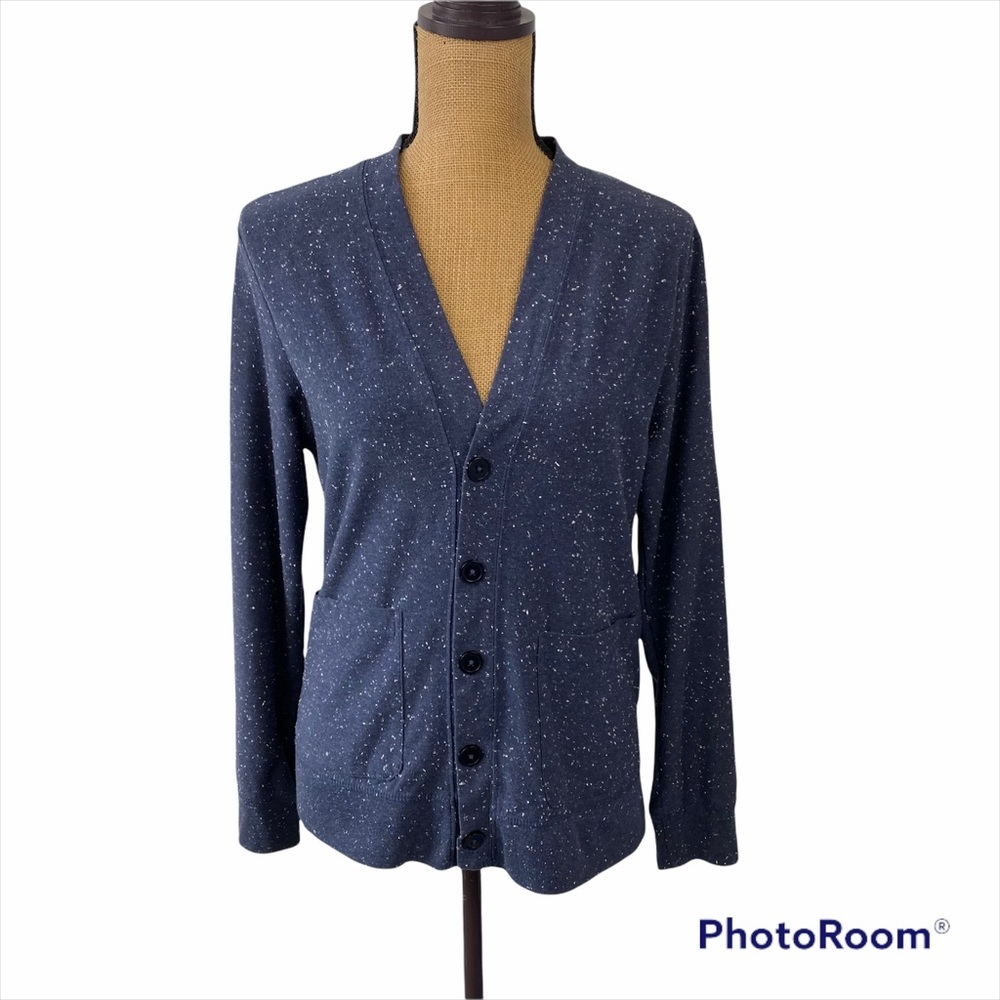 Koto Blue Jersey Knit Cardigan Size Medium Button Front Pockets Cotton Blend